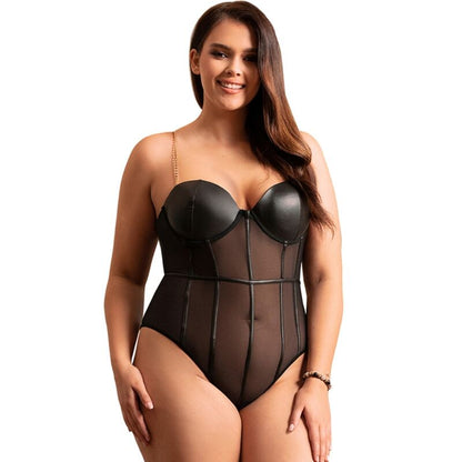 SUBBLIME - BLACK CHAIN SUSPENDERS BODYSUIT L/XL