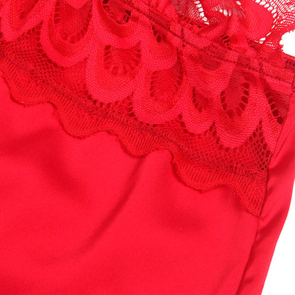 SUBBLIME - SATIN BABYDOLL WITH LACE RED L/XL