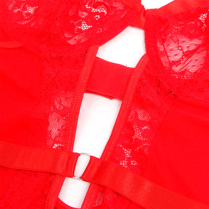 SUBBLIME - TEDDY WITH GARTER WITH LACE DETAIL AND STRIPS RED L/XL