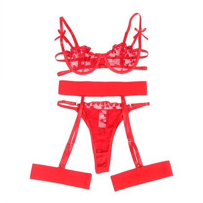 SUBBLIME - 954321 SUTIÃ COM ESTAMPA DE CORAÇÃO + TANGA + CINTO-LIGA VERMELHO S/M