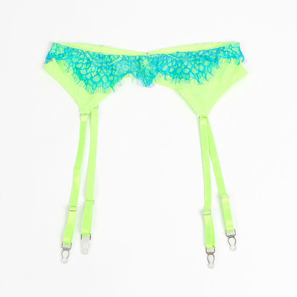 SUBBLIME - 955311 SET SUJETADOR CON ENCAJE Y LIGUEROS VERDE Y AZUL S/M