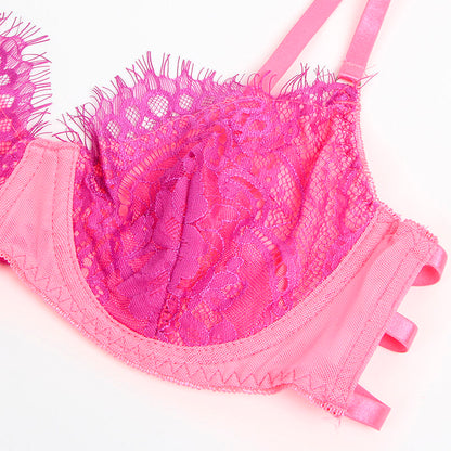 SUBBLIME - 955366 SET SUJETADOR CON ENCAJE Y LIGUEROS ROSA Y MORADO L/XL