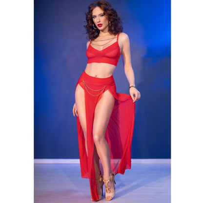 CHILIROSE - CR 4850 SET TOP ROJO Y LEGGINS CON COMPLEMENTOS DORADOS XL