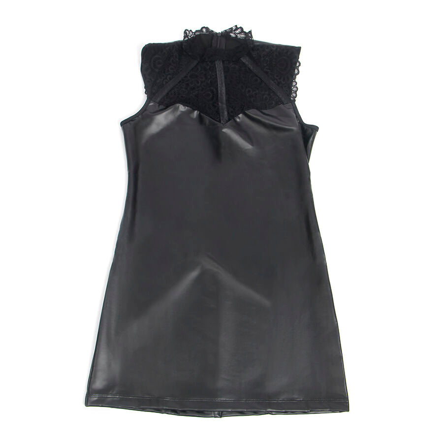 SUBBLIME - 957551 VESTIDO DE CUERO CON CUELLO DE ENCAJE NEGRO L/XL