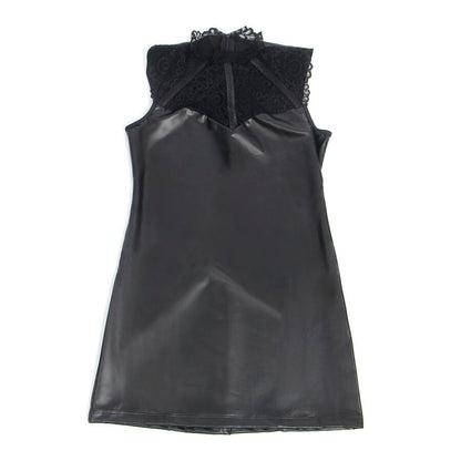 SUBBLIME - 957551 VESTIDO DE CUERO CON CUELLO DE ENCAJE NEGRO L/XL