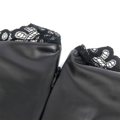 SUBBLIME - 957551 VESTIDO DE CUERO CON CUELLO DE ENCAJE NEGRO L/XL