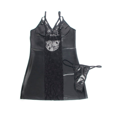 SUBBLIME - 957520 VESTIDO DE CUERO CON ENCAJE FLORAL NEGRO S/M