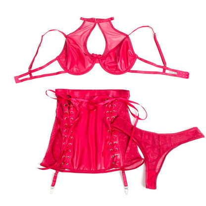 SUBBLIME - 957612 CONJUNTO SUJETADOR Y FALDA DE CUERO ROJO L/XL