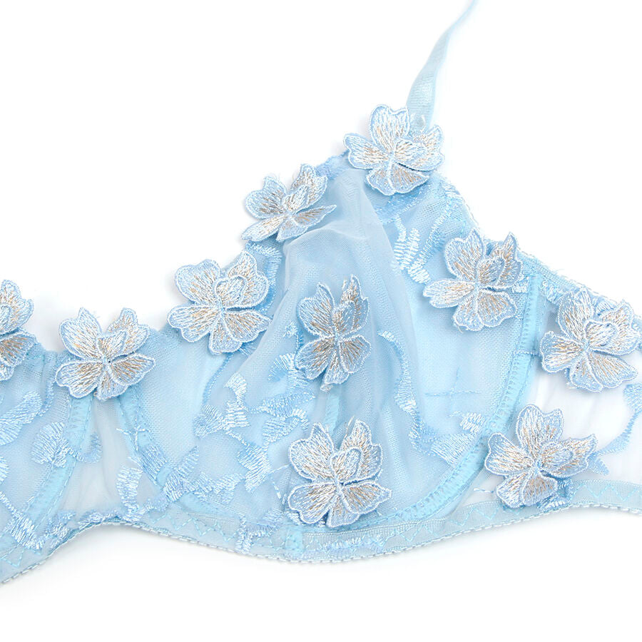 SUBBLIME - 957629 CONJUNTO SUJETADOR Y PANTIES CON BORDADOS DE FLORES CELESTE S/M