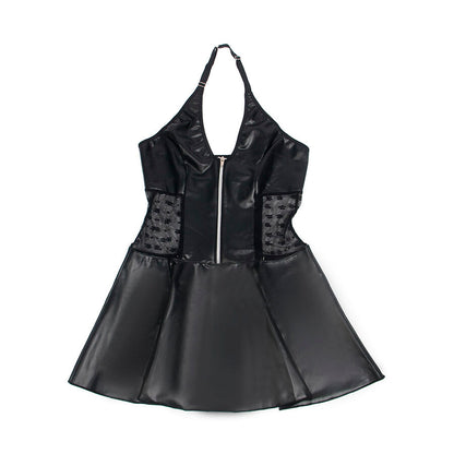 SUBBLIME - 957704 VESTIDO DE CUERO CON CREMALLERA Y ENCAJE NEGRO S/M