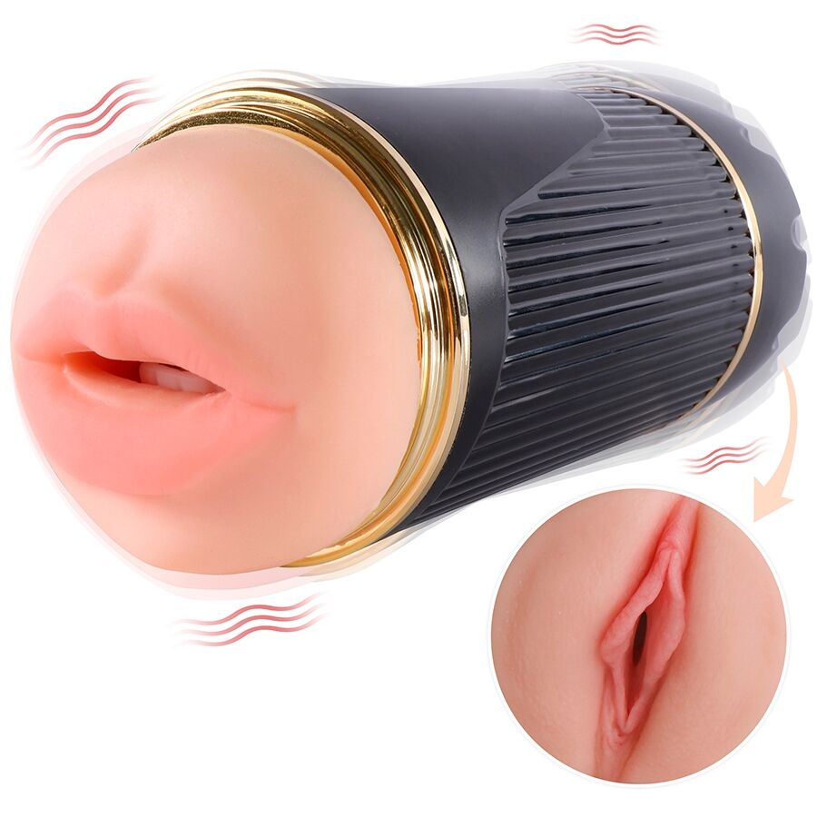 SHEQU - KAY MASTURBADOR DUPLO COM BOCA DUPLA E VIBRAÇÃO DE VAGINA