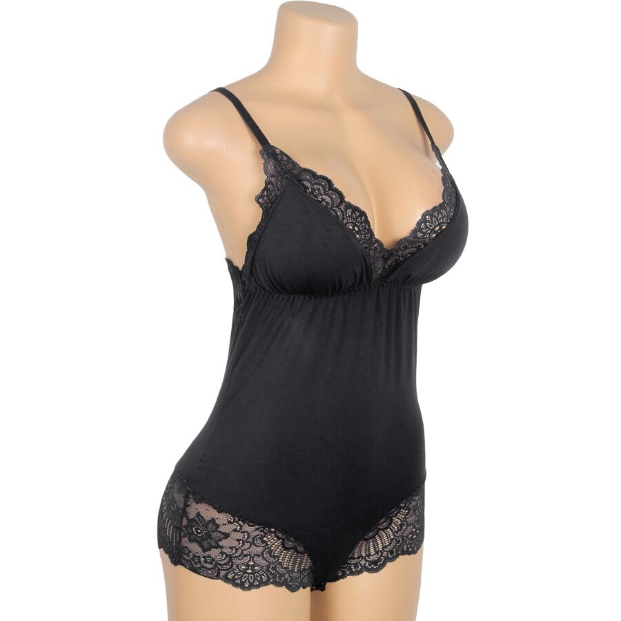 SUBBLIME - BLACK FLORAL LACE DETAIL TEDDY S/M