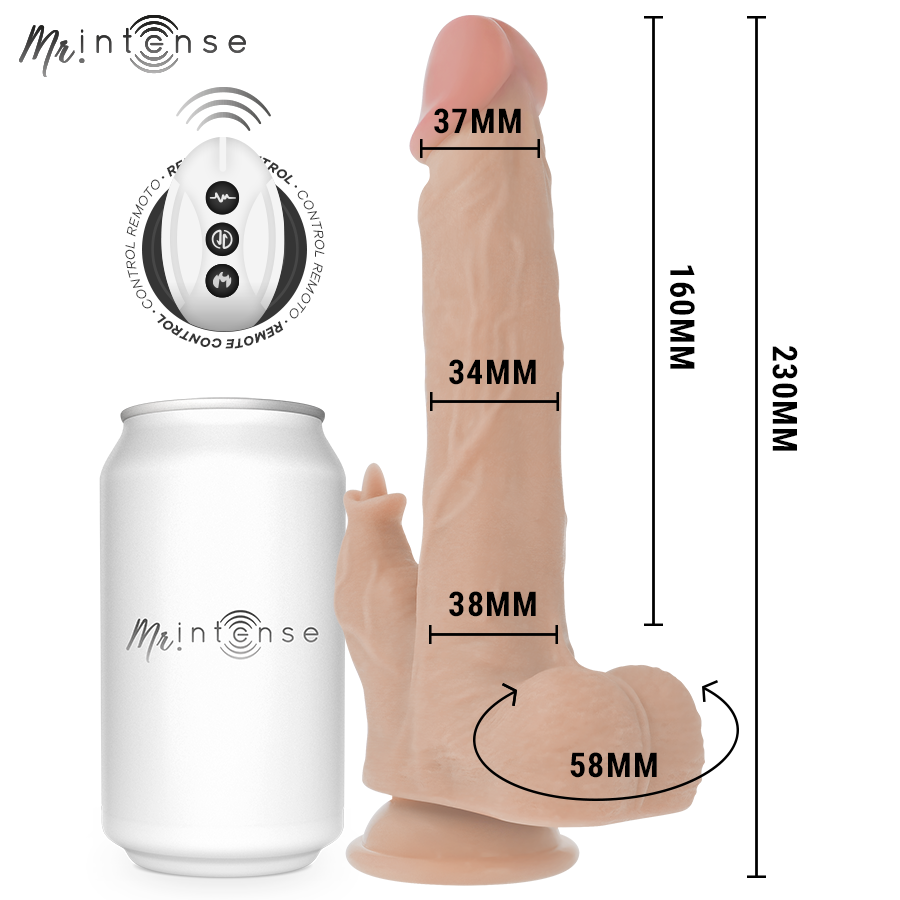 MR INTENSE - REALISTIC MULTIFUNCTION REDFORD WITH VIBRATION AND UP AND DOWN REMOTE CONTROL 23 CM -O- 3.5 CM
