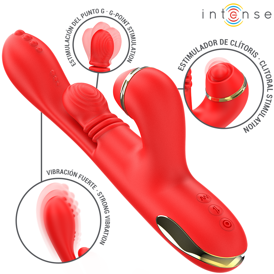 INTENSE - KATY ESTIMULADOR CLÍTORIS MULTIFUNCIÓN 4 CABEZALES INTERCAMBIABLES ROJO