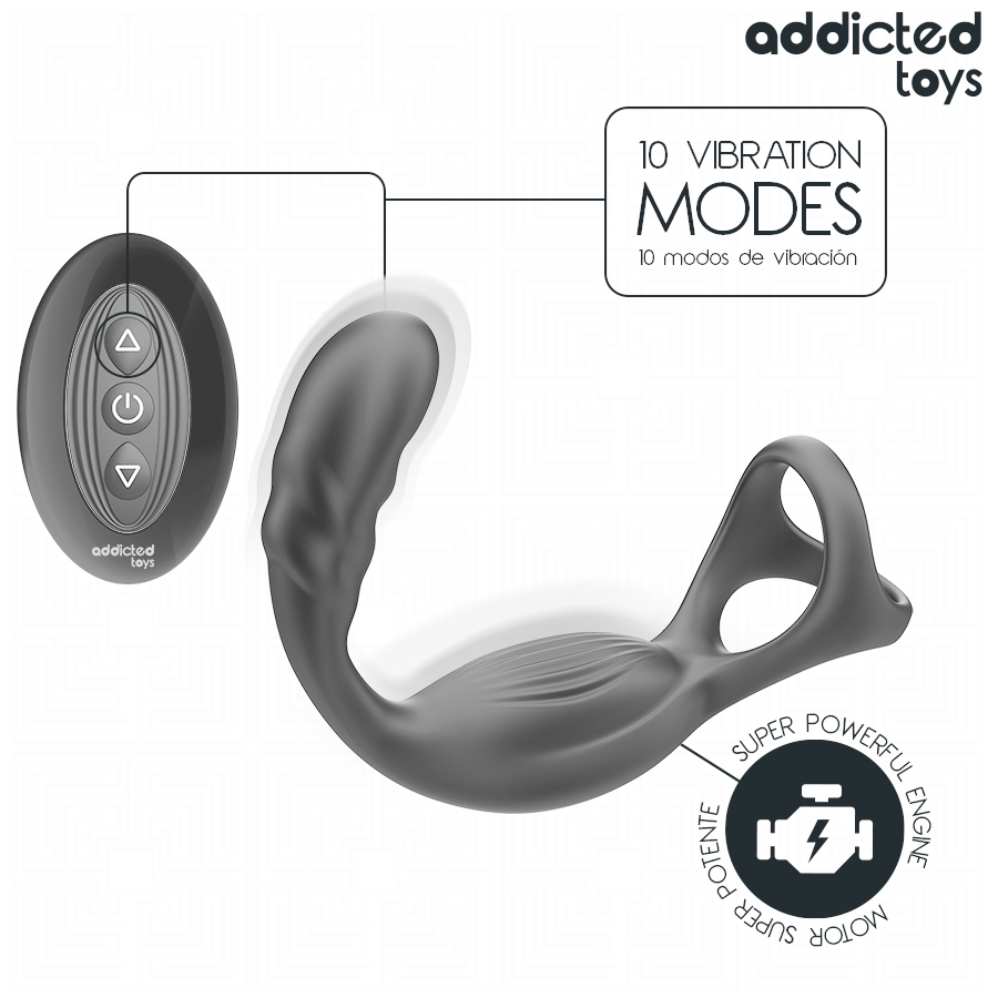 ADDICTED TOYS - ANILLO DOBLE VIBRADOR PROSTÁTICO CONTROL REMOTO