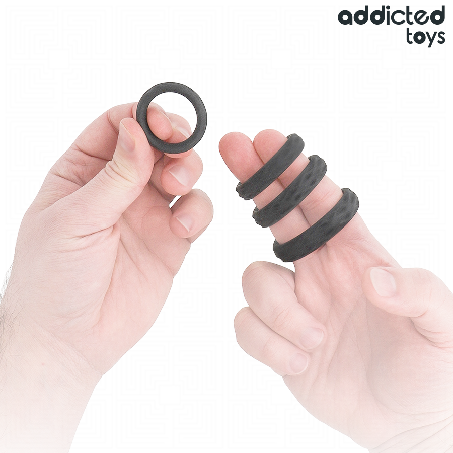 ADDICTED TOYS - SET ANILLOS PENE TEXTURIZADOS 4 TAMAÑOS