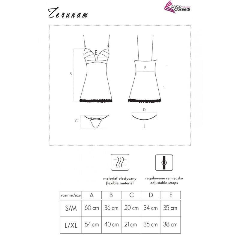 LIVCO CORSETTI FASHION - ZERUNAM SET BABYDOLL + BLACK THONG L/XL